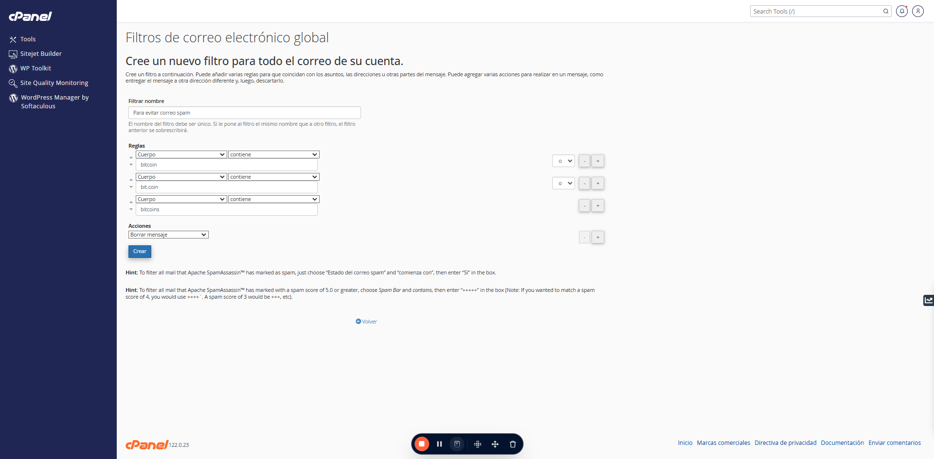 Cuando ya tengas todo listo, haz clic en el botón azul para guardar los datos y crear finalmente el filtro.