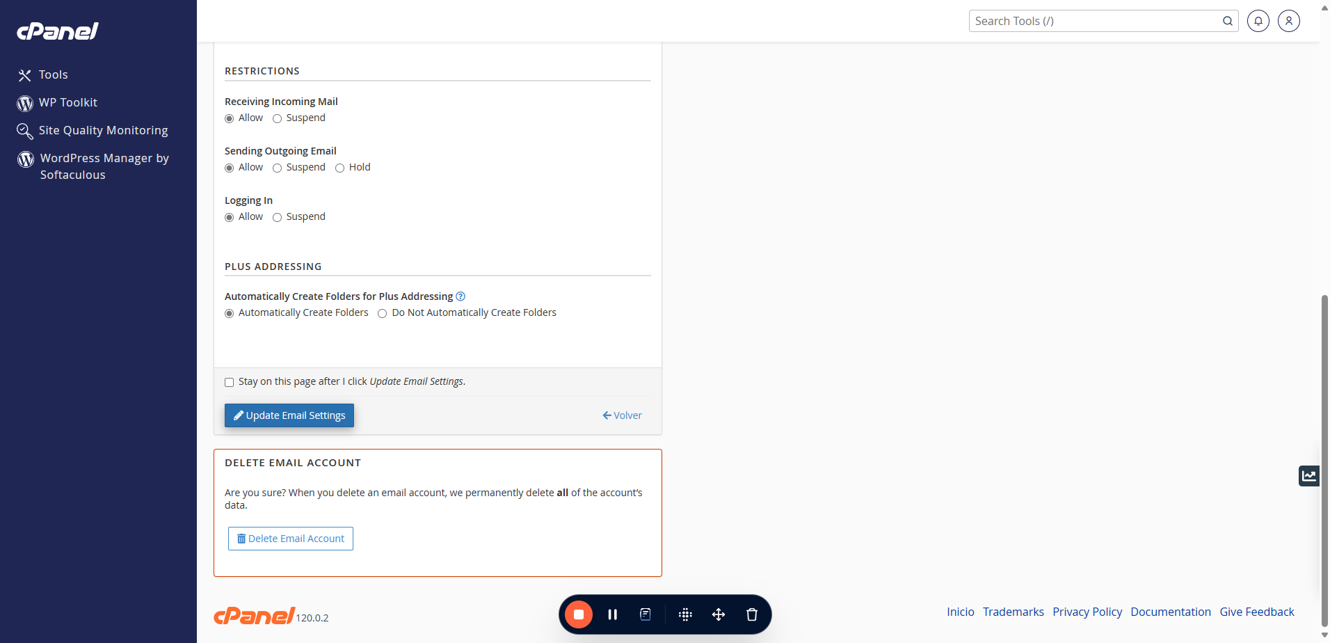 Para guardar esta nueva contraseña ve al botón azul; "Update Email Settings" y eso es todo.