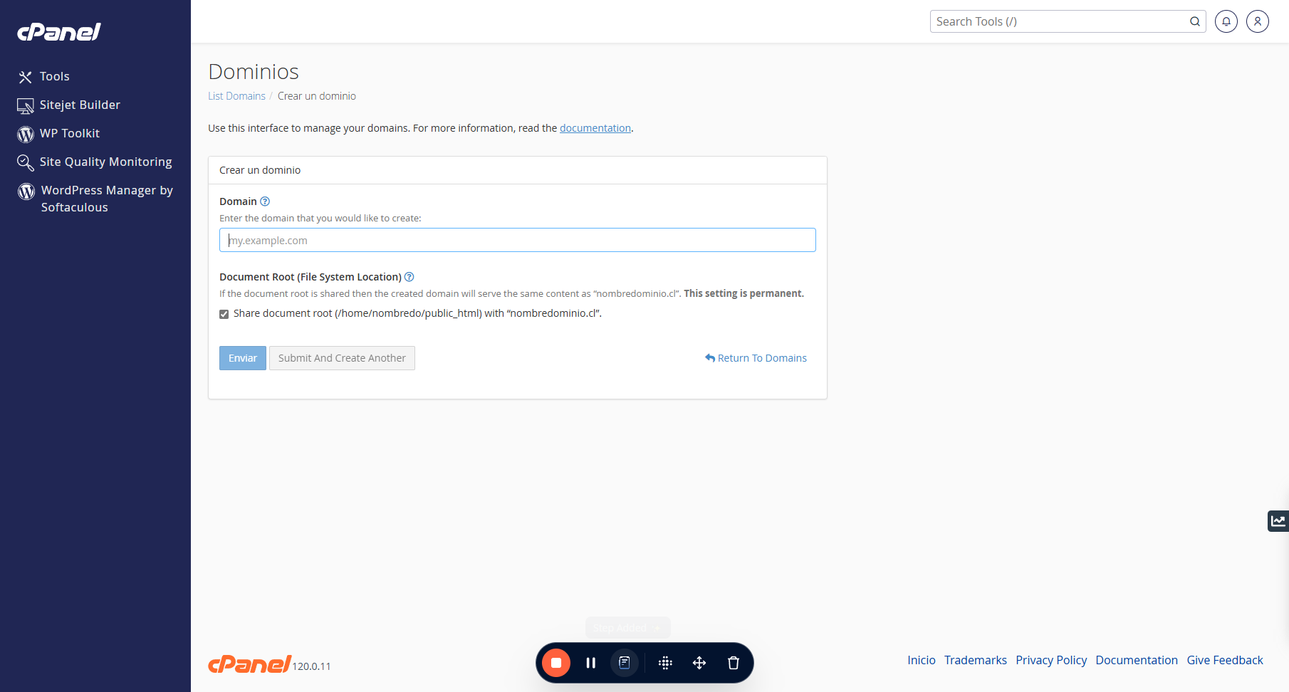 Aquí escribe el nombre del dominio adicional que necesitas agregar
