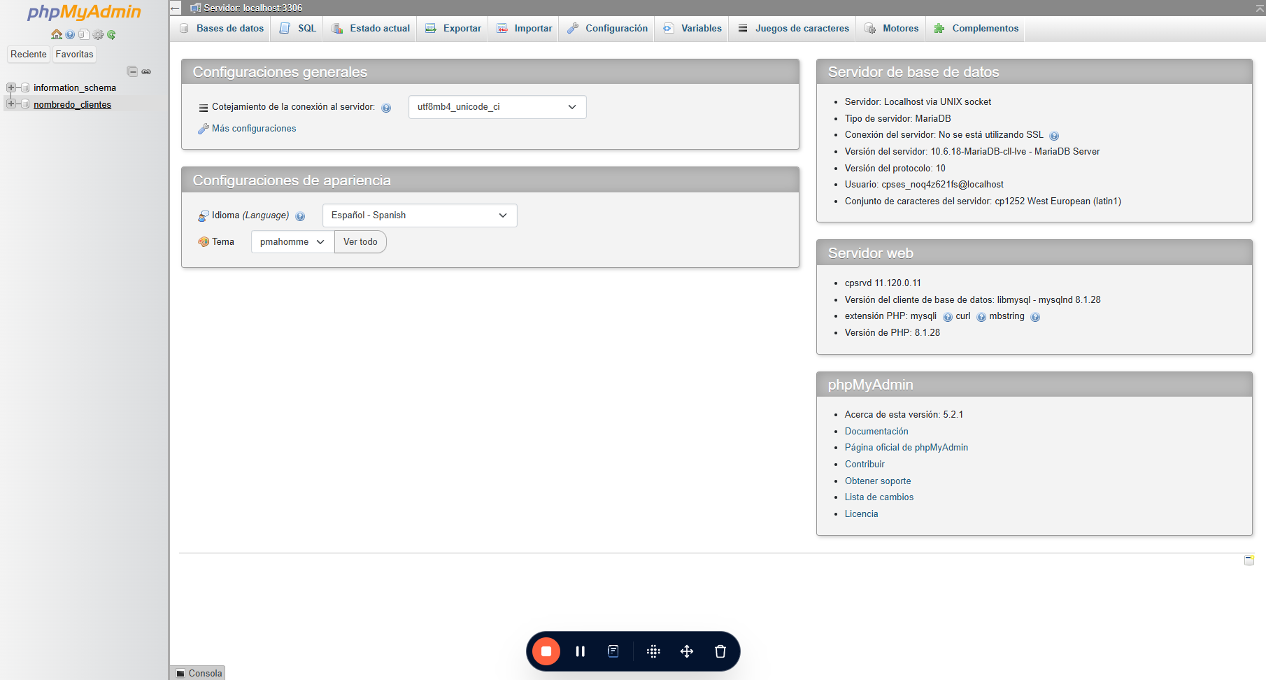 Ingresa a la base de datos donde montarás la nueva información. Por ejemplo, en la imagen accedemos a: "nombredo\_clientes"