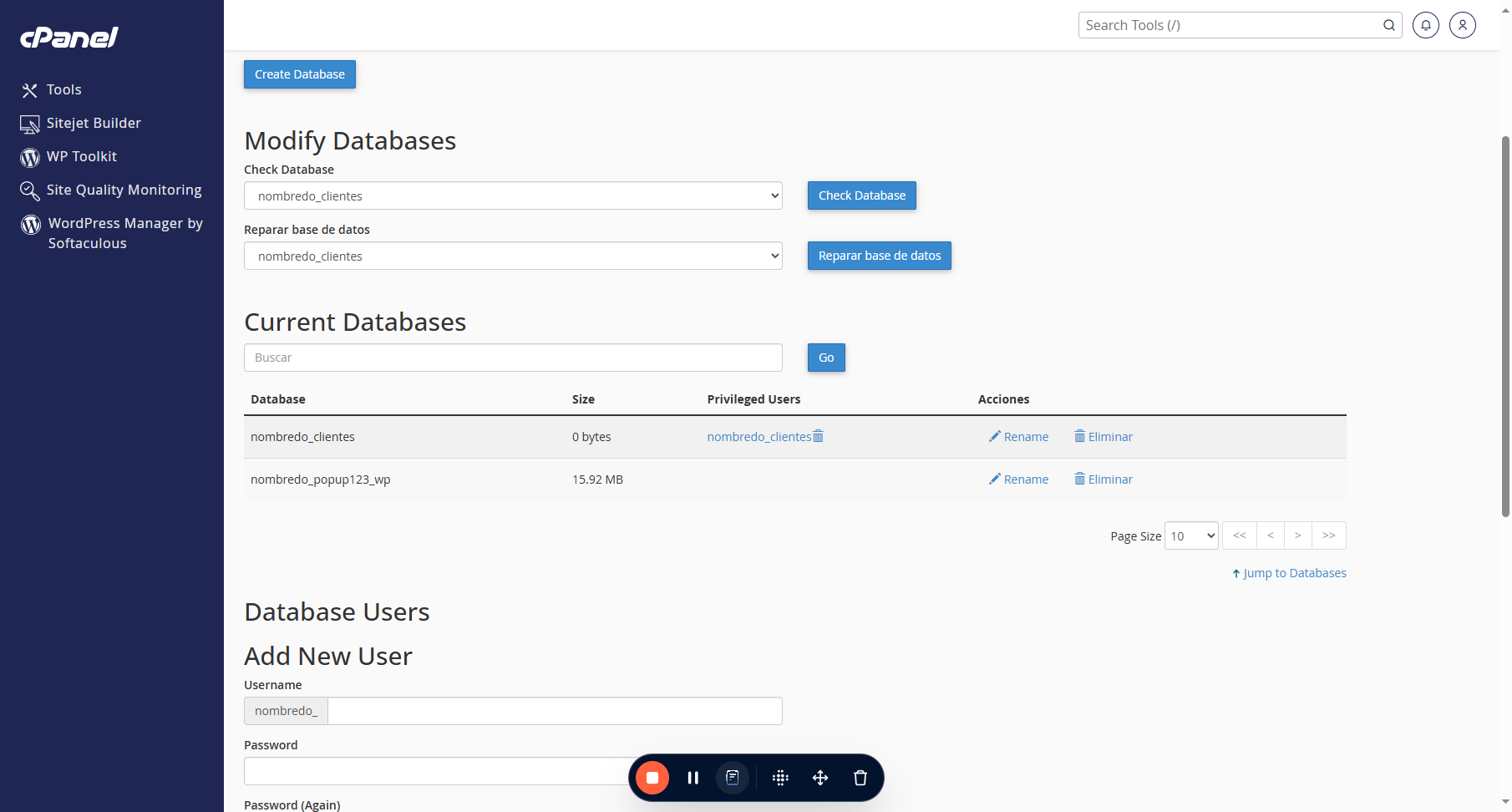 Si el nombre del archivo sql no coincide con las bases de datos existentes, se creará una nueva.