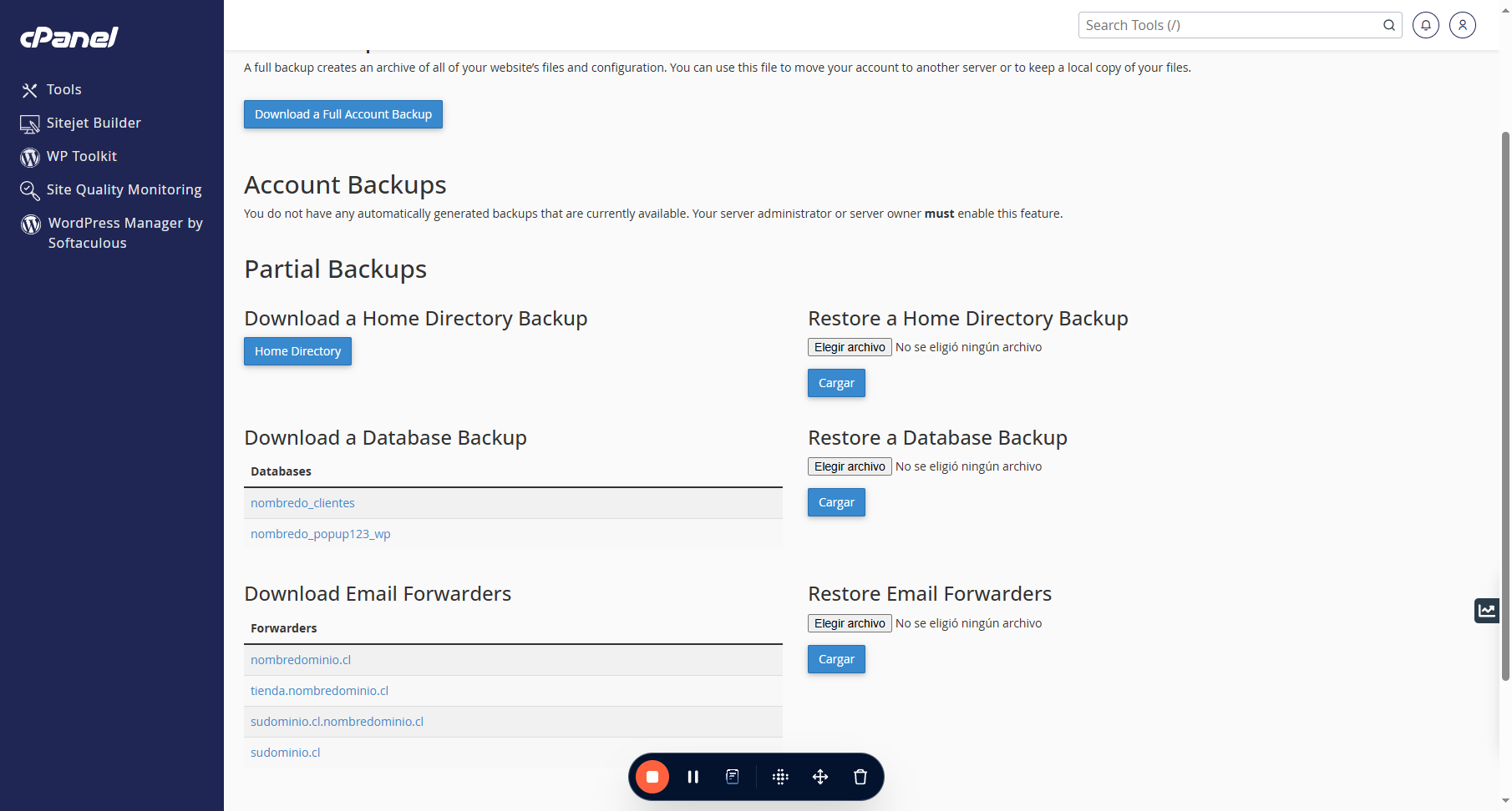 Aquí verás una lista de las bases de datos que tienes creadas