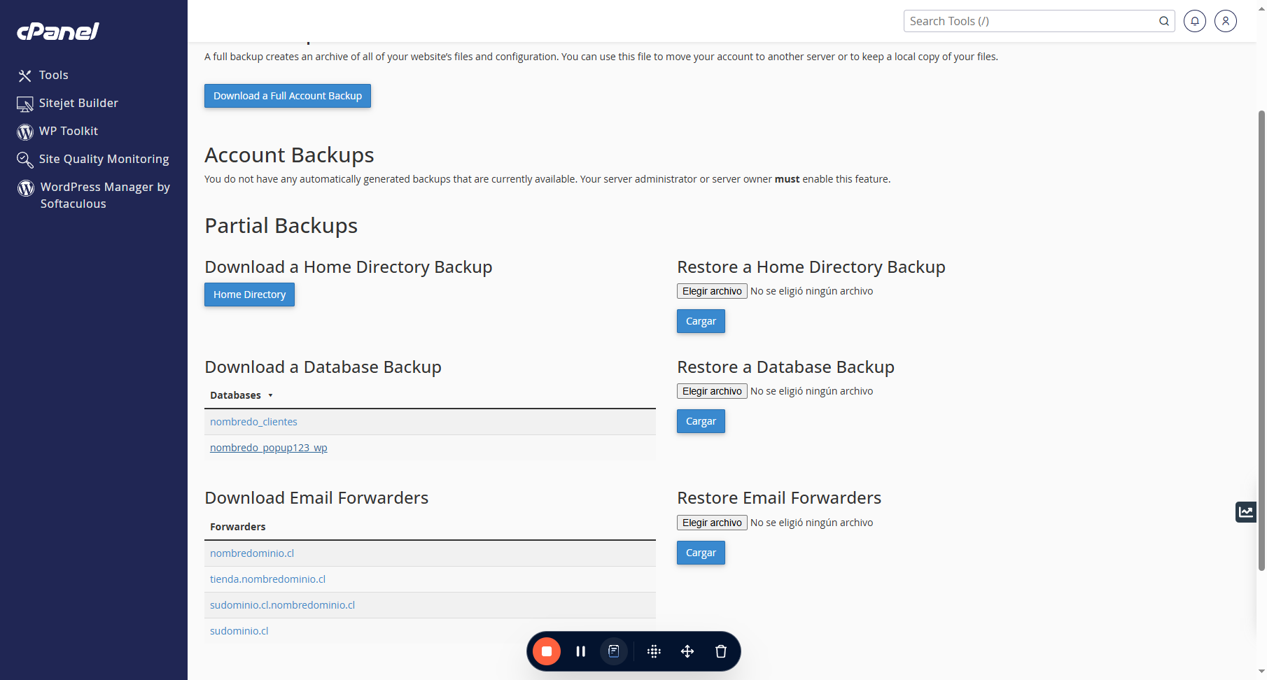 Para descargar el archivo sql a tu PC, sólo debes hacer click encima del nombre de la base de datos que necesitas exportar.