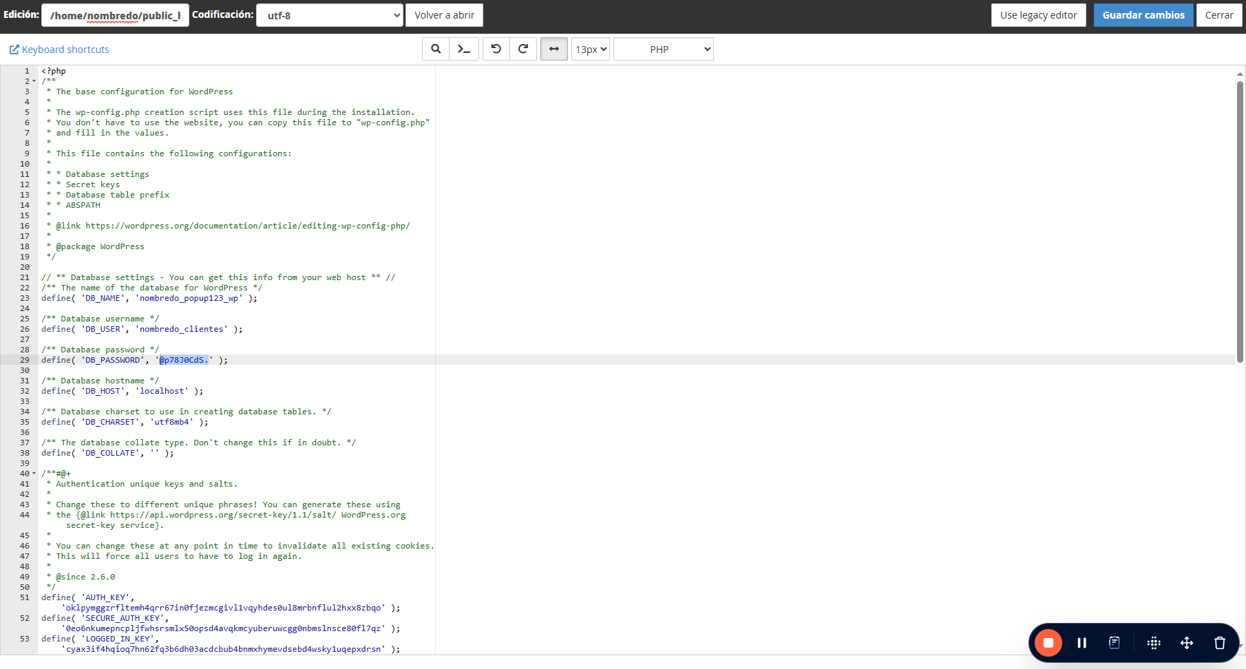 Click on "<?php /  * The bas..."