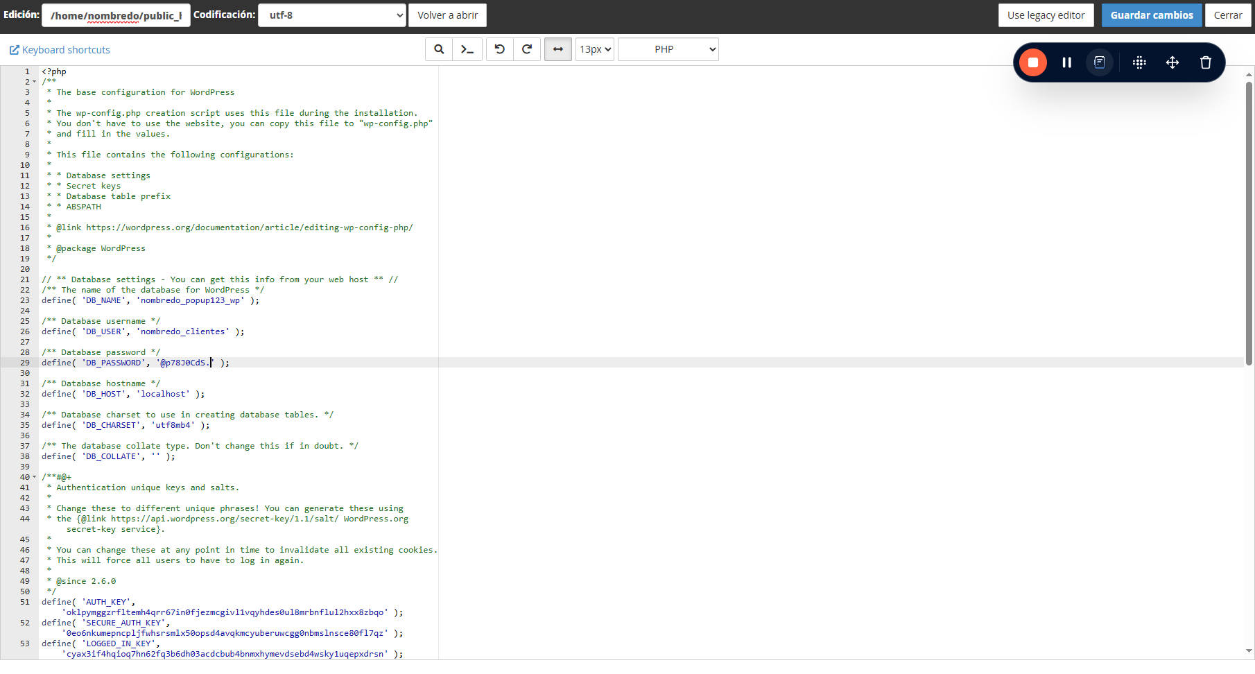 Click on "<?php /  * The bas..."